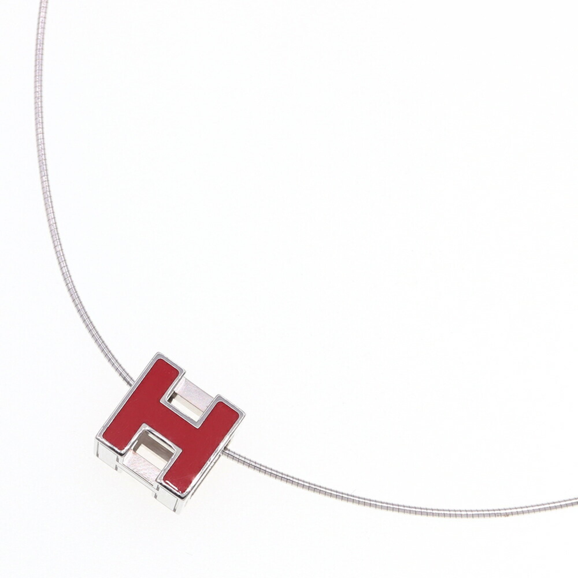Hermes Choker Cage Do Ash H Cube Silver Red Metal Enamel Necklace Chain Ladies